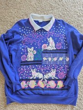Vintage Quips 80s 90s Cat Mom Crewneck Sweatshirt Purple Streetwear Kittens EUC
