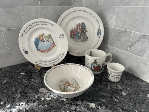 Wedgwood Beatrix Potter place setting dishes England Peter Rabbit plates cup