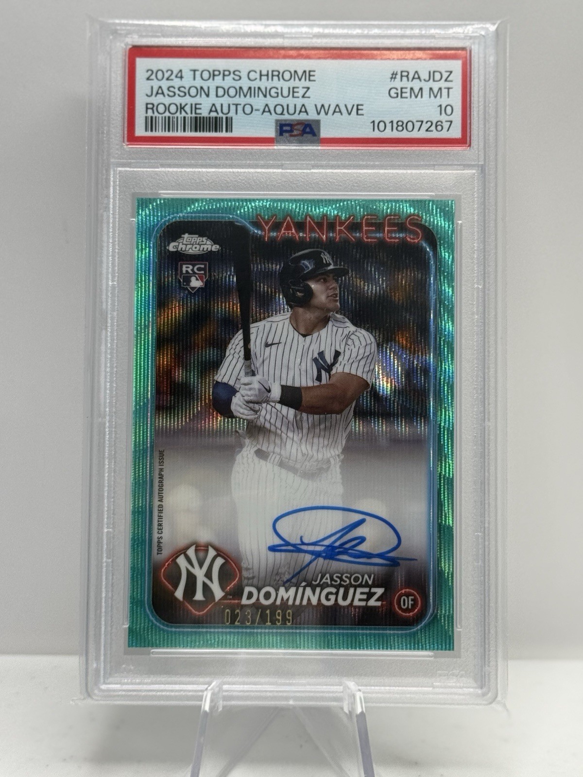 Topps Chrome 24 Rookie Auto Jasson Dominguez Aqua Refractor /199 GEM MINT PSA 10