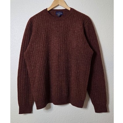 100% Lambswool Sweater Woolmark Granola Outdoor Crewneck Knit Brown Mens Medium