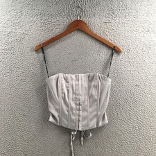Forever 21 Top Womens S Gray Strapless Corset Lace Up Boned Bustier Satin