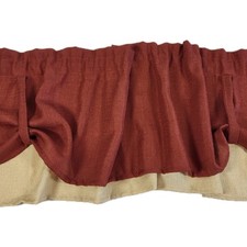 Burgandy Tan Window Valance Loop Style Topper Curtain 57"x 13" Polyester