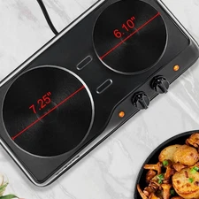 Electric Countertop Double Burner 1700W Hot Plate Cooktop, 7.25" & 6.10" Plates