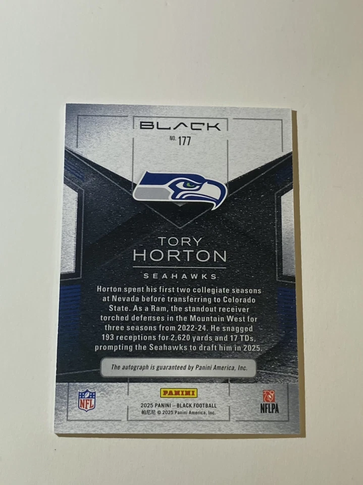 2025 Panini Black Tory Horton Auto /199 Seahawks Rookie WR #177 - Imagem 2 de 2