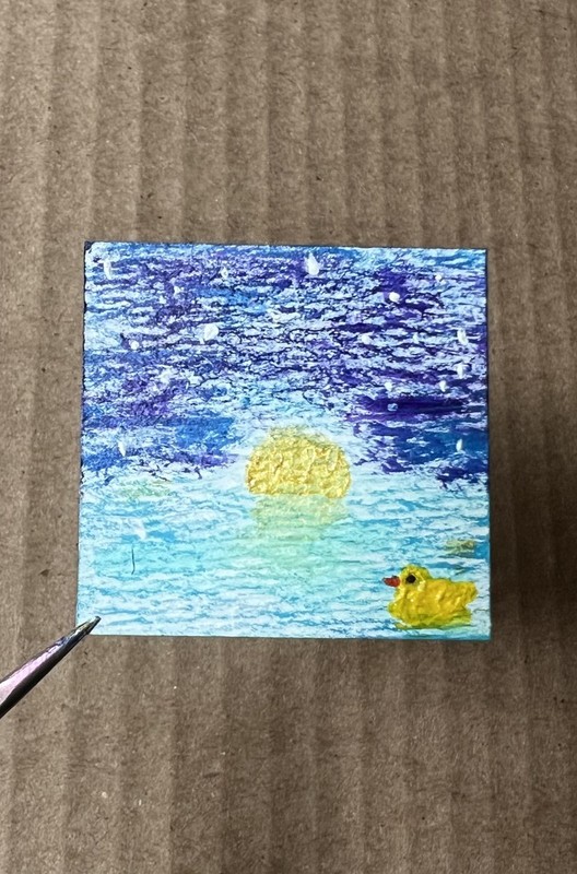 Miniature Original Painting Duck Adventures 1.5"x1.5" 2of5 firebutterfly NixR