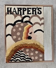Vintage Art Deco Style Framed Needlepoint Flapper Portrait in Chrome Frame — listing 6