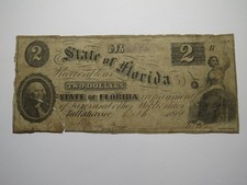 $2 1861 Tallahassee Florida Obsolete Currency Bank Note Bill -State of Florida