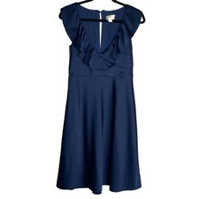 J. Crew Navy Blue Satin Surplice A-Line Midi Dress 6
