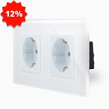 ANGEBOT - Steckdose 2 Fach Schuko Kombisteckdose Unterputz Glas Weiß Luxus-Time