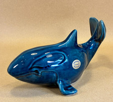 Swanson Cornwall Pottery Blue Whale Figure Studio Pottery Ornament 21cm