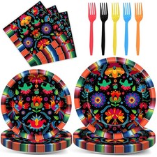 100PCS Mexican Fiesta Party Plates and Napkins Party Supplies Mayo Mexico Mex...