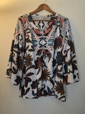 Figueroa And Flower Tunic Top Womens Large Off White Multicolor Floral Southwest