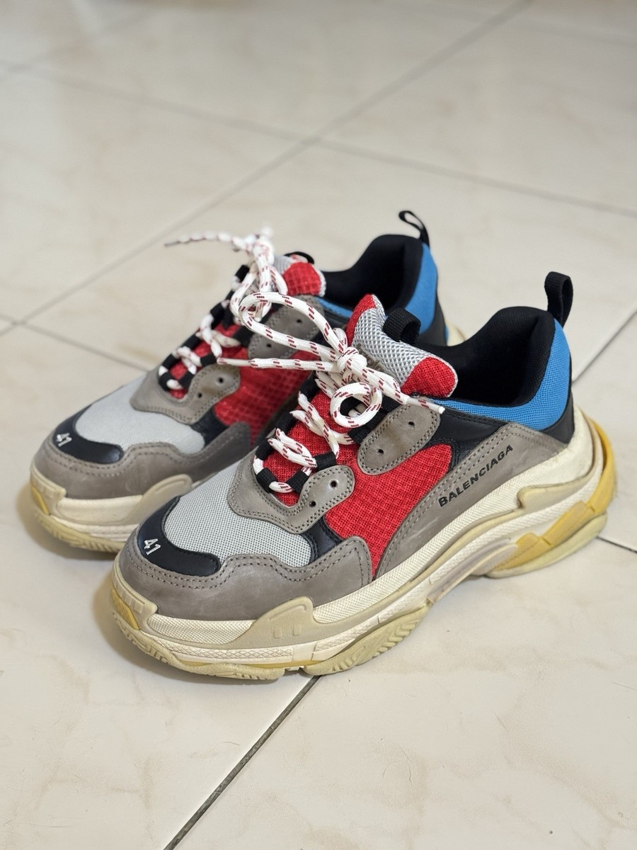 Balenciaga Triple S Sneakers US 8 EU 41 Mens Blue Red Gray $1100 Balenciaga Triple S Grey Red Blue Sz. 41 | eBay main image 3