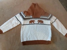 Janie And Jack Fair Isle Bear Shawl Collar Longsleeve Sweater Boys Size 5