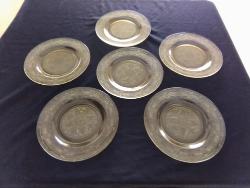 Macbeth Evans Stippled Rose Band Amber Depression Glass Dinner Plates Set of 6