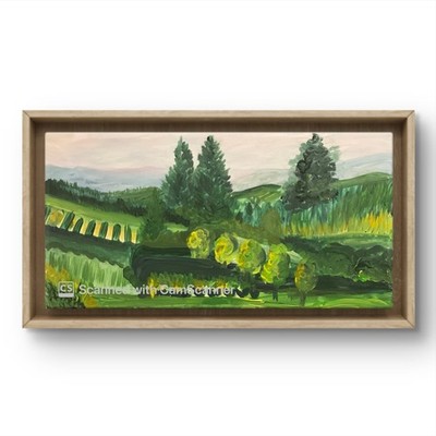 BLESSED#539 Green Wine Country Landscape 12x24 Canvas Original Oil Painting