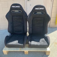 For Recaro Style Black Suede Reclining Bucket Seats Pair 2pc With Slider Kit New For Recaro Style Black Suede Reclining Bucket Seats Pair 2pc With Slider Kit New