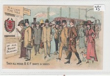 ADVERT   R.E. F. Boots & Shoes / At  the Railway Station - showing off their Sho
