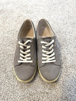 Ecco Women s Gray Casual Lace Up Nubuck Suede Soft Leather Sneakers Size 8 EU 39