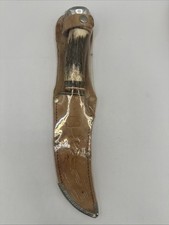 Vintage Edge Mark Solingen Germany Stag Fixed Blade Knife With Sheath NIP #C