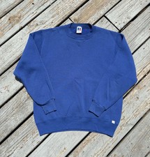 Vintage Russell Athletic Blank Crewneck Sweatshirt 90s Pullover Mens Medium Blue