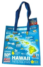 Hawaiian Island Map Eco Insulated Tote Shopping Bag Tiki Bar Hawaii Farms Market