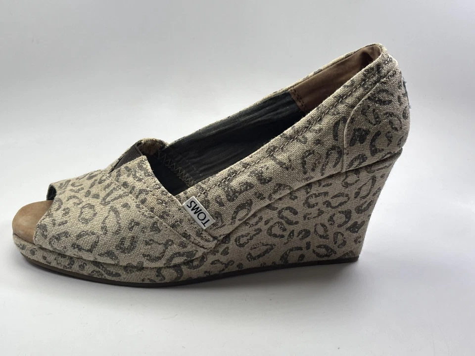 Zapatos Toms Mujer Talla 9.5 Guepardo Leopardo Estampado Animal Cuña Lona Tacones Verano Foto 3 de 4