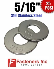 (Qty 25) 5/16" Grade 316 Stainless Steel Flat Washer GRADE 316