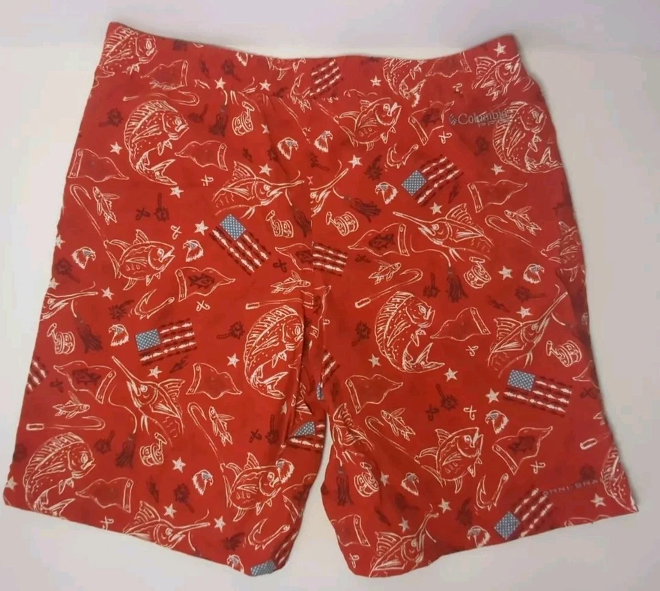 Bañador COLUMBIA PFG para jóvenes niños rojo estampado de peces pantalones cortos traje de baño talla XL Foto 4 de 4