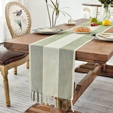 Linen Table Runner, Farmhouse Macrame Table Runners 72 Inches Long Dining Table