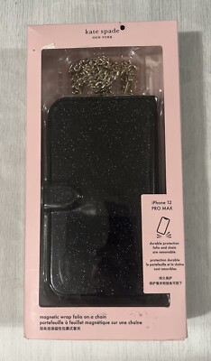 KATE SPADE NY Black Shimmer Glitter Folio Chain Bag For iPhone 12 Pro Max, K4851