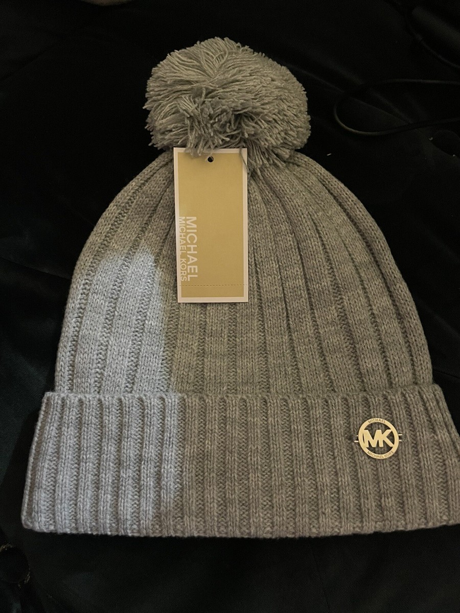 Michael Kors Light Gray Pom Pom Beanie Knit Cable Ribbed  display picture 1