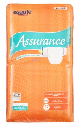 Assurance Stretch Briefs with Tabs,Ultimate Absorbency L/XL-32 Ct. Unisex Opened