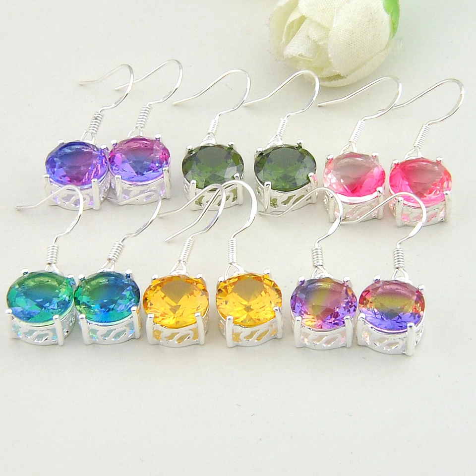 MEZCLA REDONDA 6 pares 1 lote de pendientes de plata citrino peridoto turmalina mística Foto 2 de 2