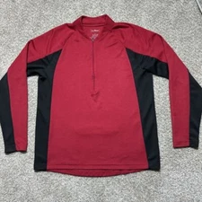 LL Bean 1/4 Zip Mens Large Athletic Base Layer Shirt Red Performance Lightweight