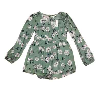 Womens NWT Francesca's Miami  Green White Floral  Spring Romper Sz Large L