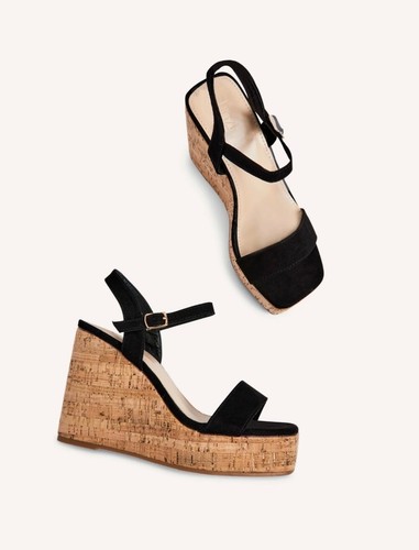 SALE BLACK LADIES SIZE 7 FRONT STRAP HIGH CORK WEDGE SQUARE TOE PLATFORM SANDALS - 第 18/24 張圖片