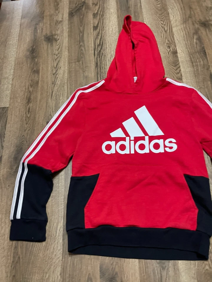 Sudadera con Capucha Adidas, Niños Talla Mediana, Rojo Negro, Manga Larga, Pullover Foto 4 de 4