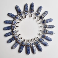 30pcs Natural Sodalite Stone Pendants Hexagonal Pillar Pendulum Necklaces