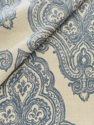 COLFAX & FOWLER ''VALENCIA/Blue''cornflower blue medallion/linen REMNANT-57''Wx44''L