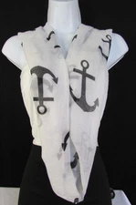 New Women Fashion Fabric Infinity Loop Scarf Big Anchor Pink Black White Aqua