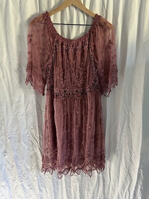 UMGEE Size M Lilac Boho Lace Dress Long Sleeves Off The Shoulders | eBay