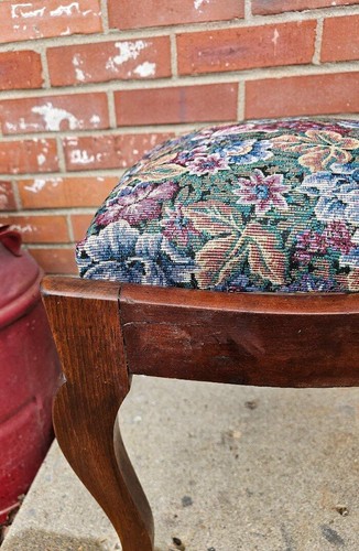 Vintage Mahogany Chair Carved Rose Back Jacobean Floral Upholstered Seat - Picture 9 of 13