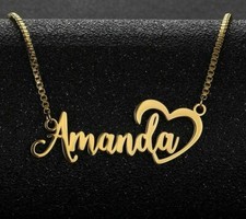 Personalized Name Necklace Custom Letter Heart Nameplate Stainless Steel Chain