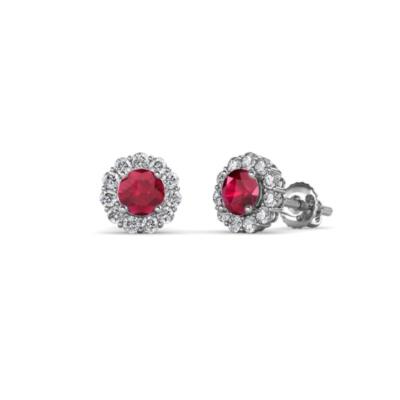 Edelstein und Diamant Damen Halo Ohrstecker 14K Weißgold JP:149065