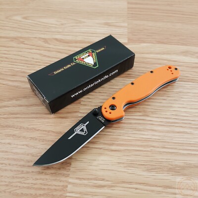 Ontario RAT II Linerlock Folding Knife 3'' AUS-8 Steel Blade Orange Nylon Handle