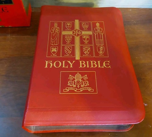 Holy Bible Papal Edition 1951 Red Leather Catholic Press Original Box - Picture 7 of 13