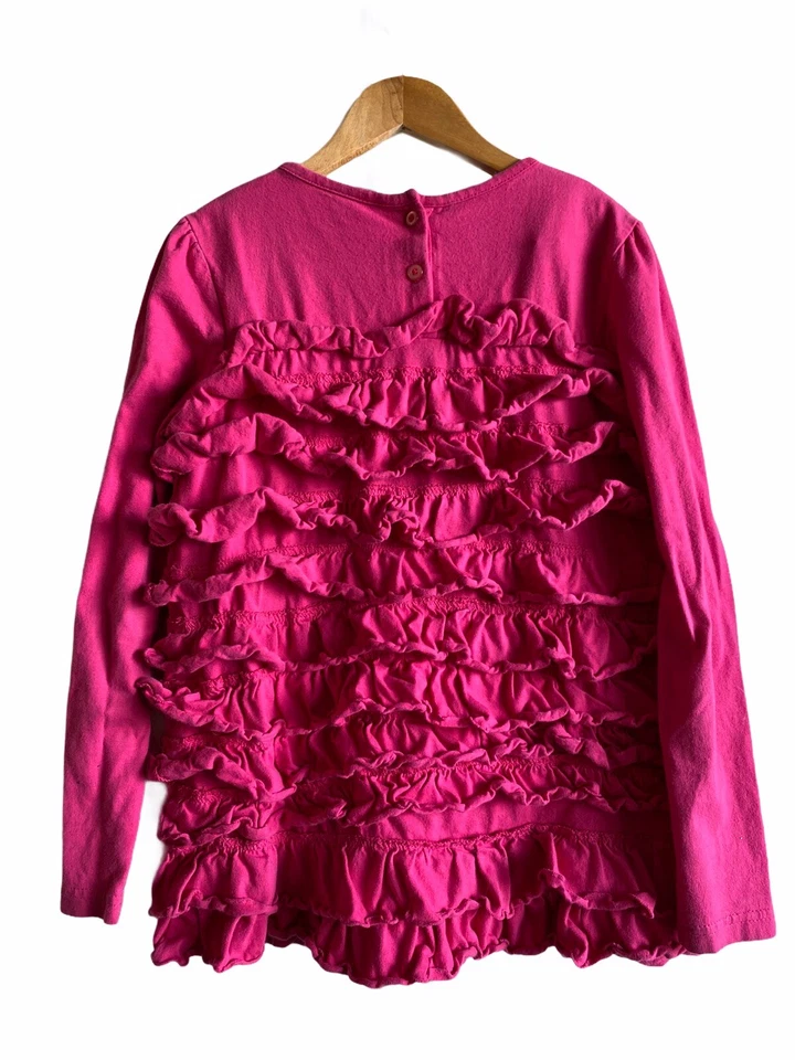 Blusa de algodão Hartstrings feminina tamanho 8 manga longa babados rosa fushia - Imagem 2 de 4