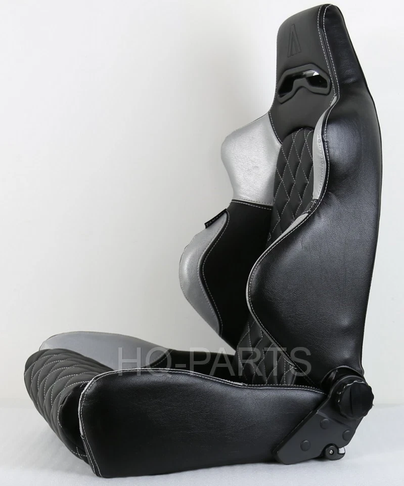 2 X TANAKA 黑色和银色 PVC 皮革赛车座椅钻石缝线适合马自达 — 第 3/4 张图片