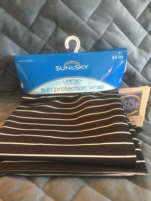 CVS UPF 50+ BLACK WHITE SUN PROTECTION WRAP ADULT ONE SIZE 27.5'' W X 69'' LONG